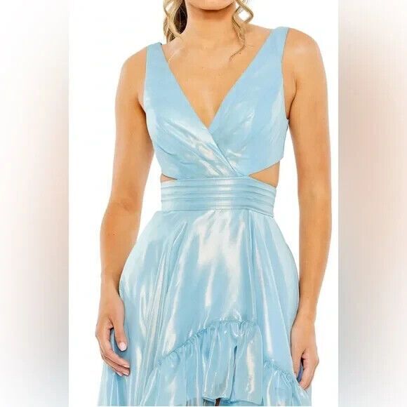 Mac Duggal 49526 Cut‎ Out High Low Ruffle Maxi Gown POWDER BLUE SZ 0 NEW! - Picture 3 of 5